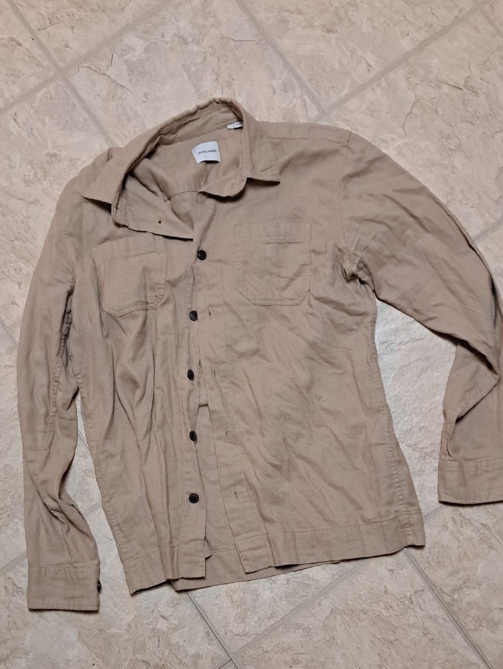 Jack & Jones Men's Beige Button-Up Shirt Jacket